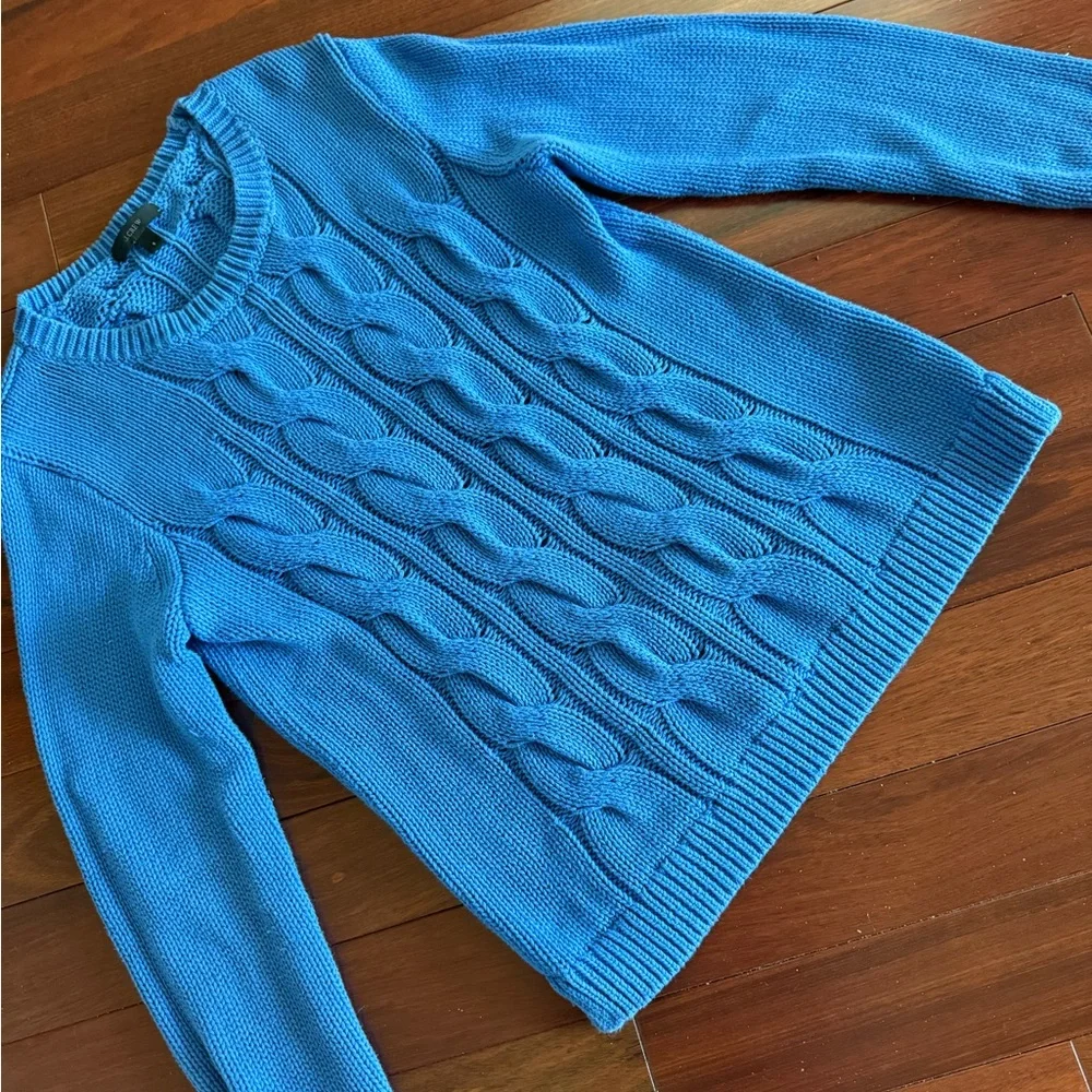 J.Crew Cable Knit Sweater SZ S Periwinkle Blue 100% Cotton Chunky Pullover - Picture 3 of 7